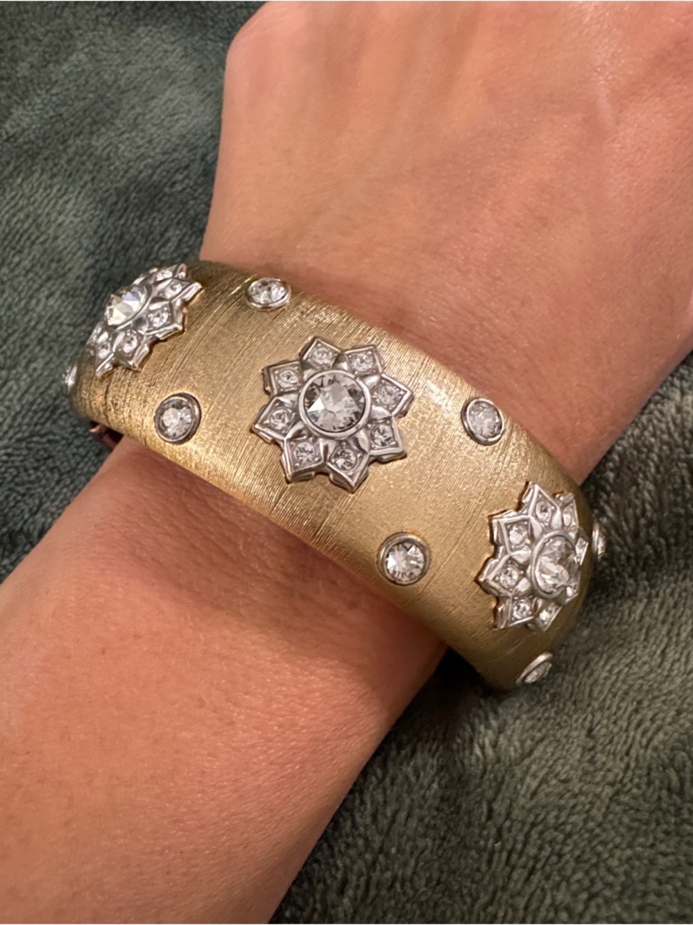 Brighton Eleganza Gold Crystal Floral Cuff Bracelet -  double sided